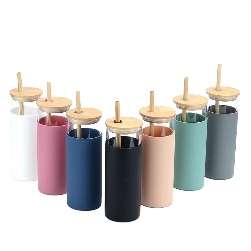 

Best BPA Free Silicone Protective Sleeve Tumbler Glass Water Bottle Straw Bamboo Lid, Transparent