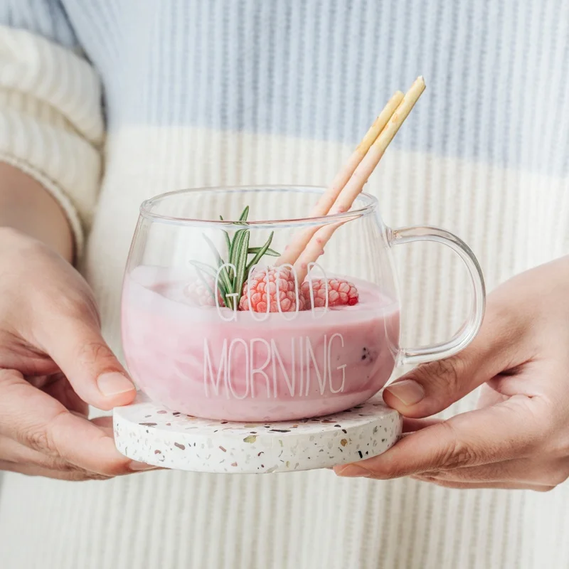 

Factory Crystal Black White Letter Glass Coffee Mug Milk Tea Cup, Clear