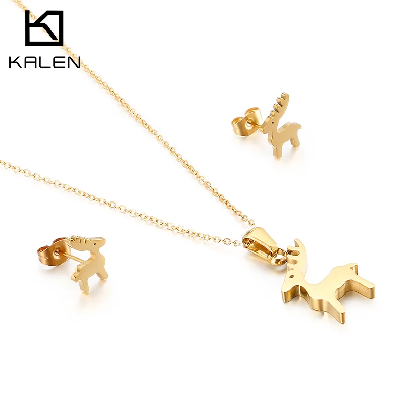 

Custom New Giraffe Pendant Engagement Jewelry Set Women Stainless Steel Giraffe Necklace Set, Gold,sliver