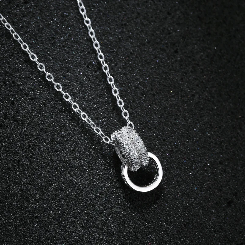 Wholesale 925 Sterling Silver Double Circle Diamond Necklace Korean Fashion Female Pendant Zircon Cute for Engagement Wedding