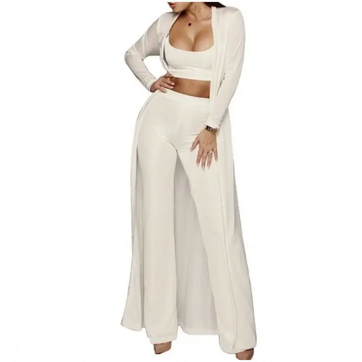 2019 Wholesale Clothing China Sheer Bra Top And Trousers, Long Coat Set Women Office Clothes