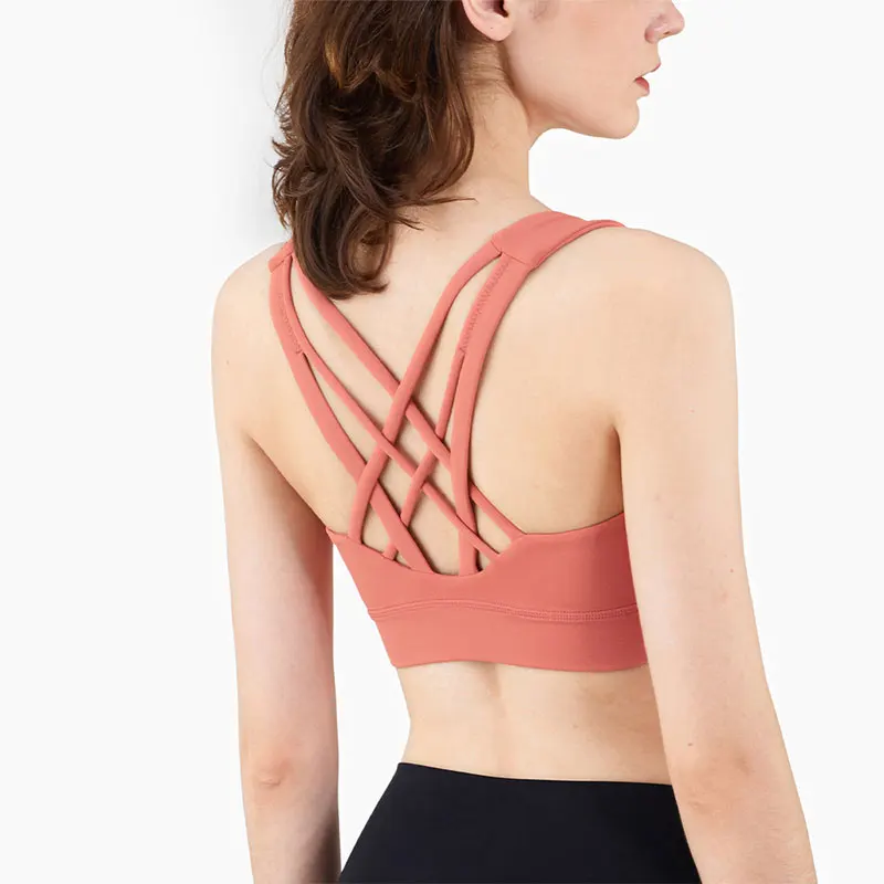 

custom logo black bra running jogging Six belt bra Shockproof Push Up Yoga Fitness Seamless bra tank top for women