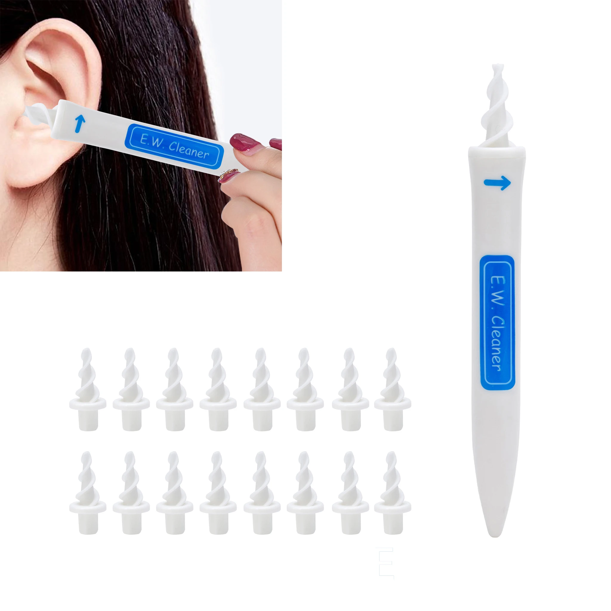 

Smart Spiral Earwax Remover Kit Ear Wax Removal Tool with 16pcs Soft Replacement Heads Swab for Adult Children, Blue, or custom