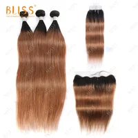

Bliss Color Hair Bundles T1b/30 100% Unprocessed Virgin Cuticle Aligned Human Hair Peruvian Hair with Closure and Frontal