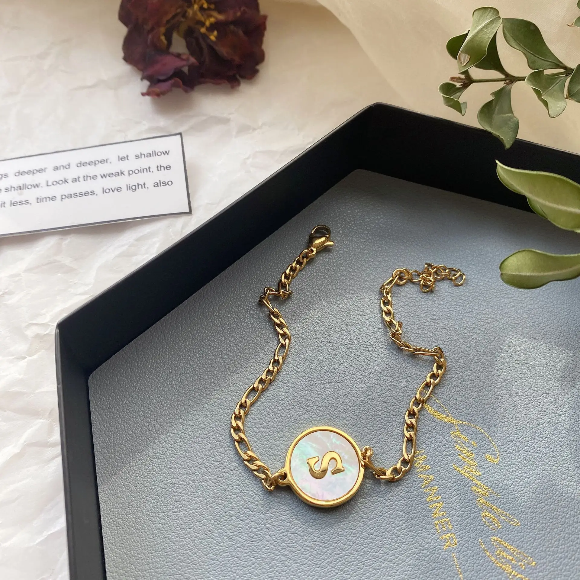 

Korean Fashion Gold Plated Jewelry 26 Letter Pendant Bracelet, Silver color