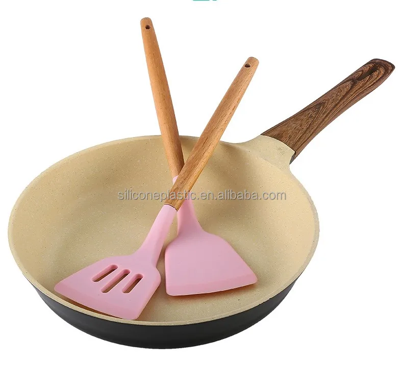 

2021 Best selling wooden handle silicone utensils set for kitchen, Customized color