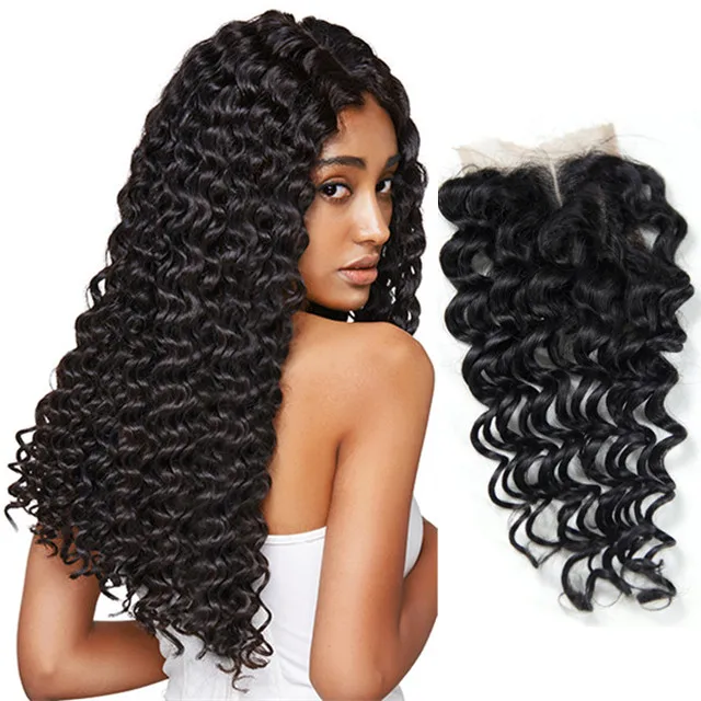 

Factory virgin Brazilian human deep wave lace closure, wholesale 4x4 hd transparent swiss lace closure