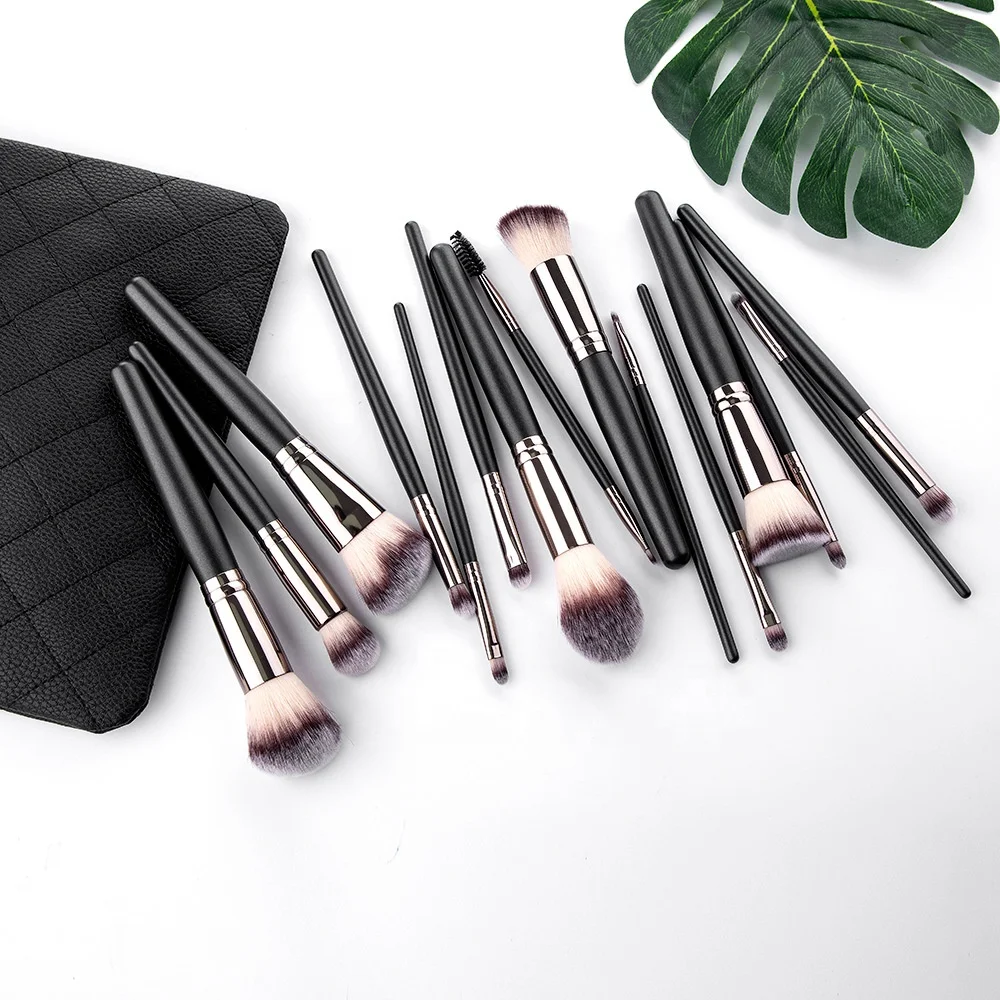 

Kit Pincel De Maquillaje 15 Piece Luxury Wholesale Profesional Makeup Brushes Set Make Up Suppliers with PU Bag Holder, Black