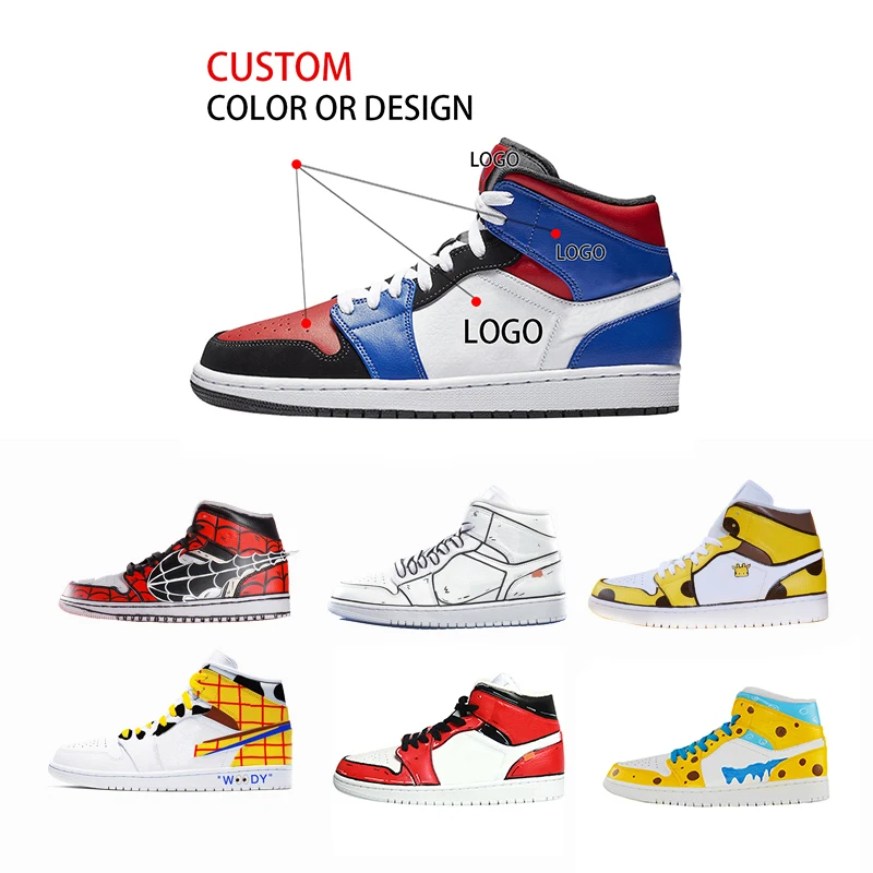

Factory Original Custom AJ1 Genuine Leather Rubber Shoes Customized Laces Logo High Top Men's Basketball Shoes, Blue