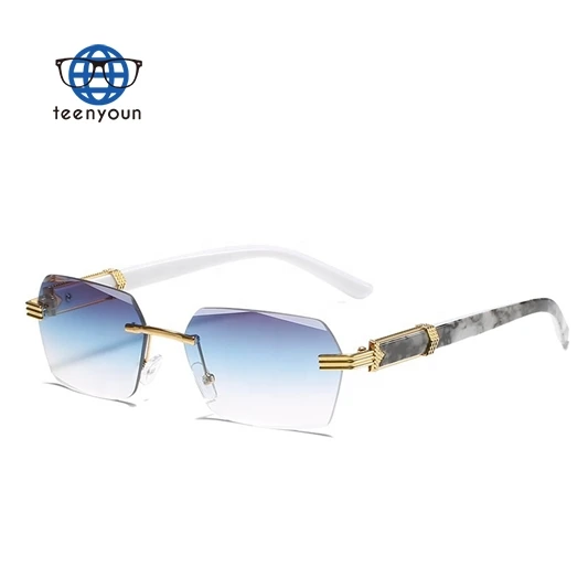 

Teenyoun Luxury Designer Trendy Marbled Sunglasses 2023 New Framaless Custom Logo Womans Small Square Rimless Metal