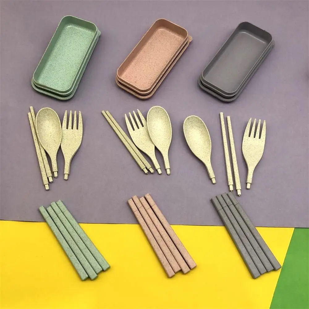 

New arrival promotion gift portable travel mini chopstick spoon fork Eco-friendly biodegradable wheat starch plastic cutlery set, Pink,green,purple,beige