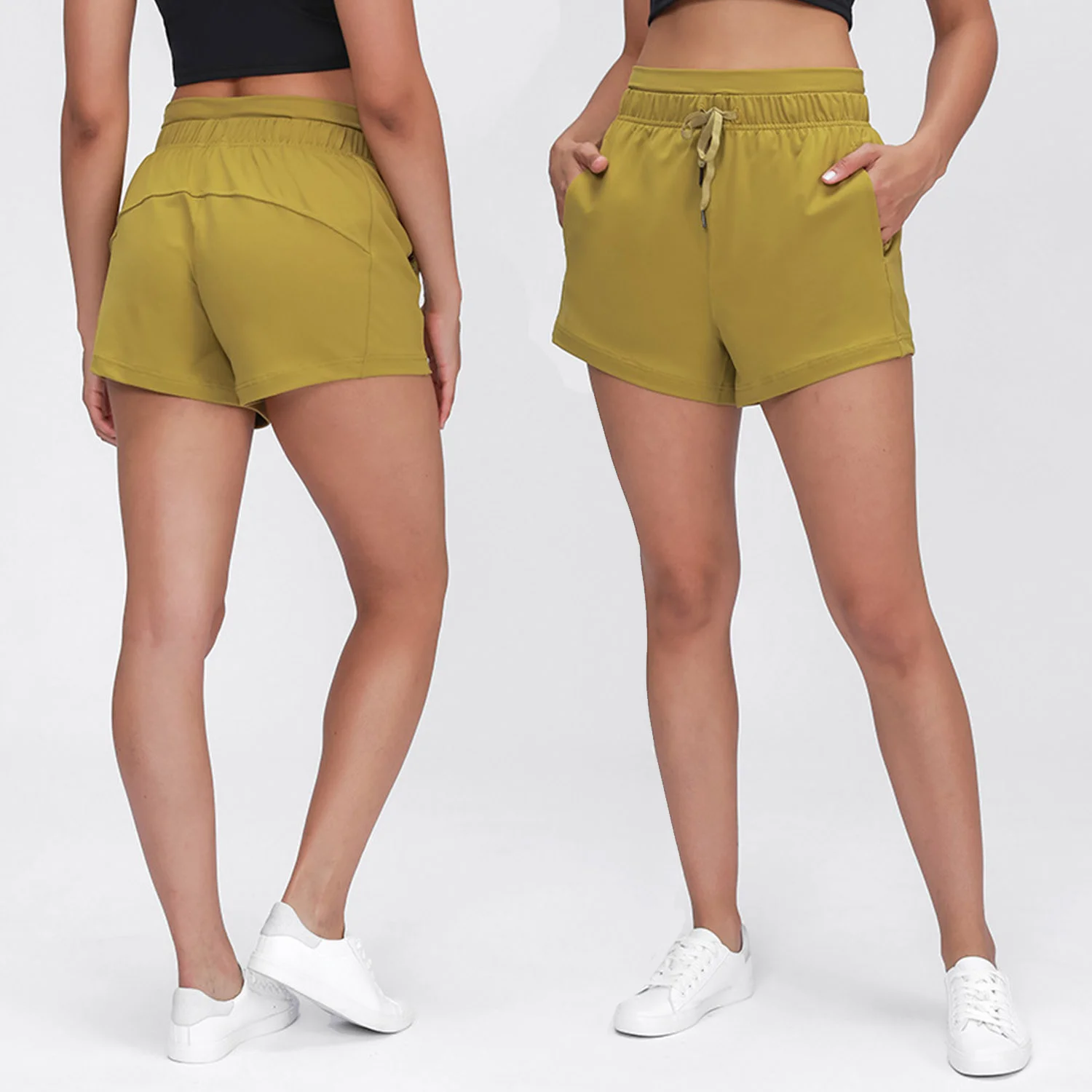 

2021 female quick dry breathable Workout Shorts Adjustable Belt Pockets Soft training fitness pants women yoga sports shorts