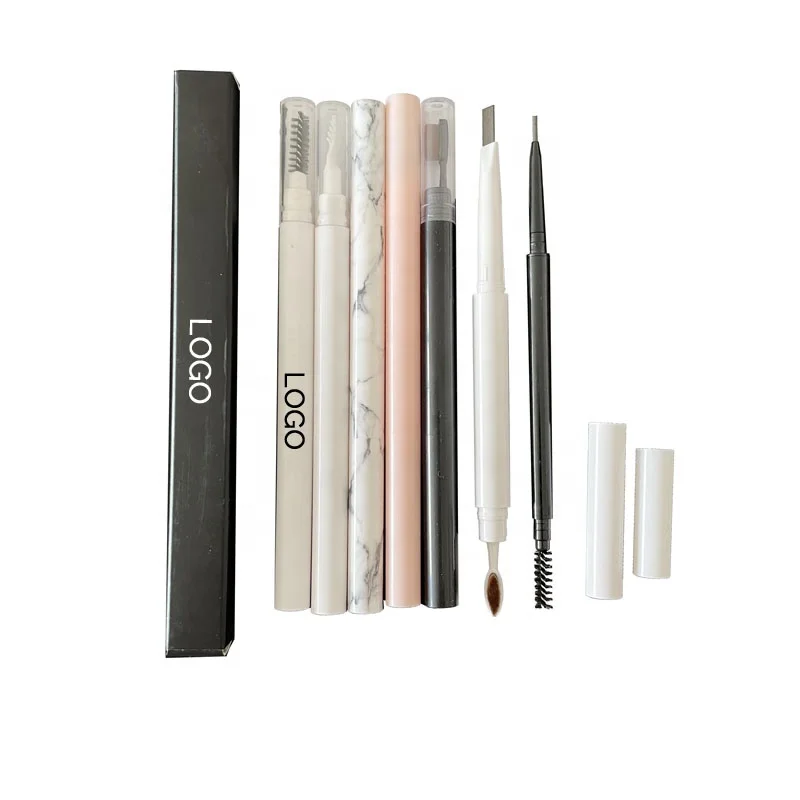 

Rebranding white tube cosmetics rose gold two head sided double ended aotumatic private label eyebrow pencil hot pink, 6 colors in stock