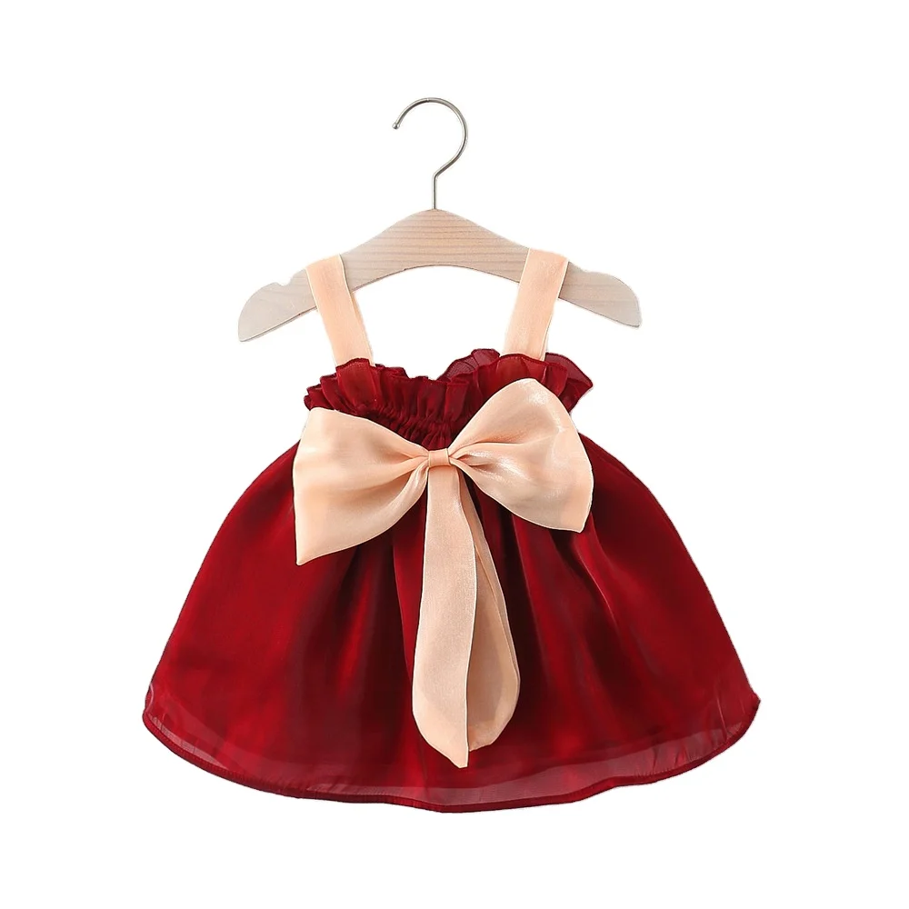 

Summer Mesh Sling Princess Sleeveless Dress Fashion Baby Girls Toddler Princess Bow Dresses Kids Infant Cute Wedding Veil Dress