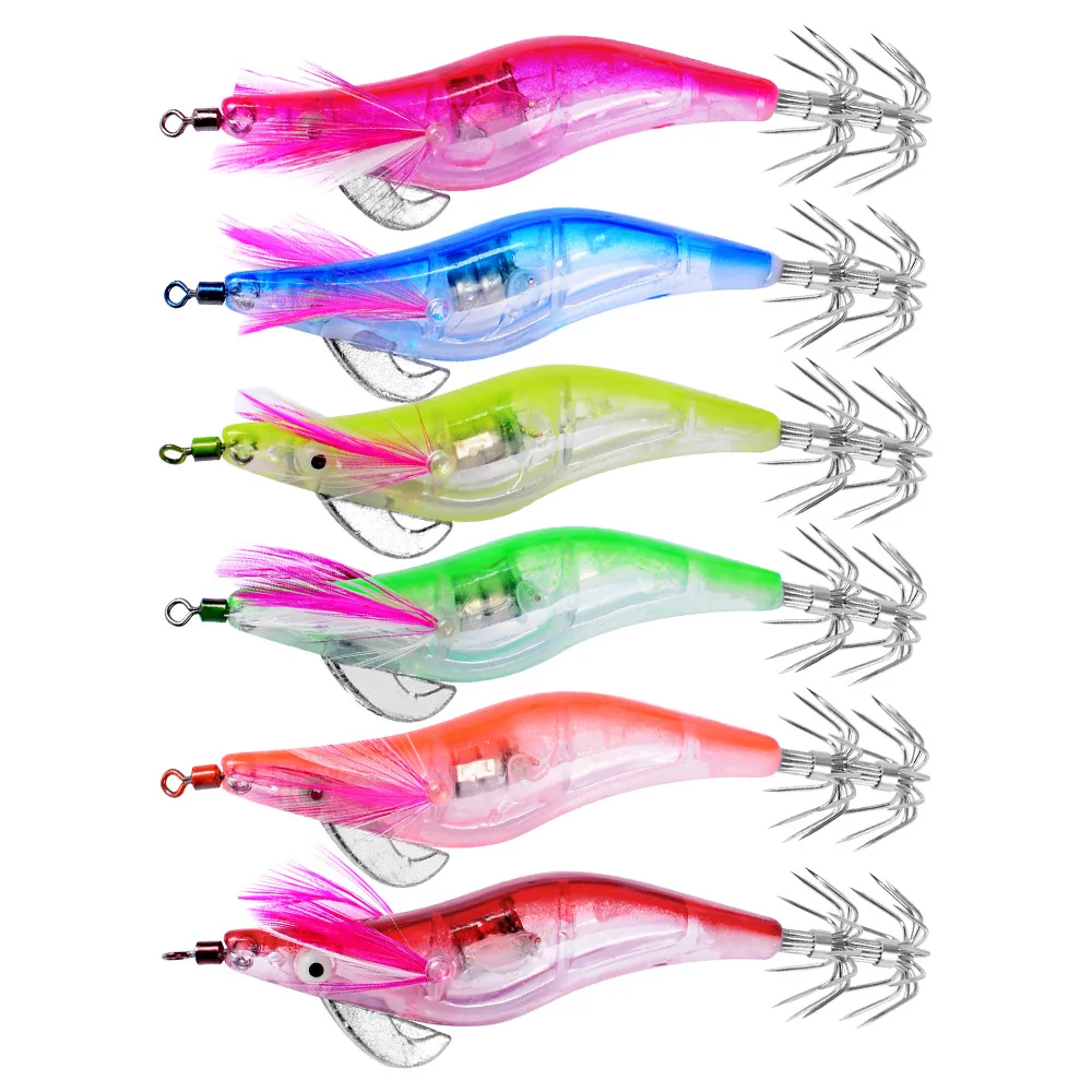 

2022 new Flashing LED Fishing Lure Flash Light 10cm Minnow Luminous Squid Jig Shrimp Bait Night Fishing Lure Random Color, 6colors