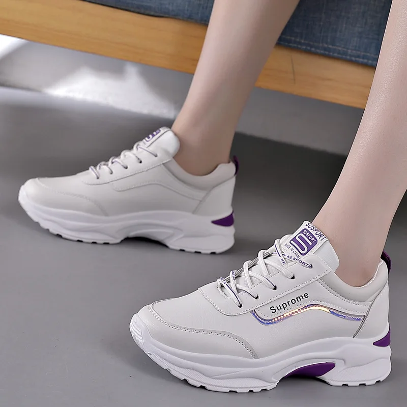 

Wholesale Plain Trainer Sport Leather Running White Women Sneakers Shoes, Purple,black,orange
