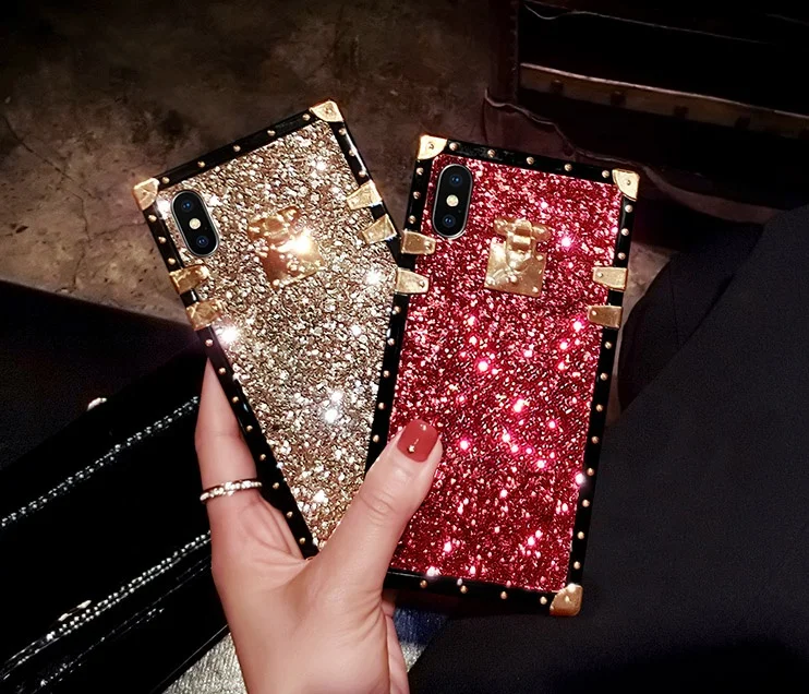 

Fashion Glitter Square soft Silica gel Phone Case Max Shining Bling For iPhone 6 6s 7 8 Plus XS Max XR X Cover