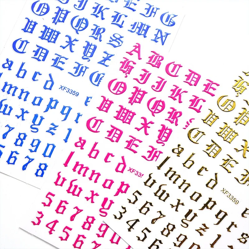 

Nail Art Decoration laser old English Letters nail Sticker Retro Alphabet nail decal stickers