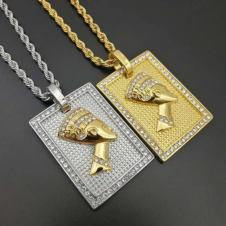 

Silver Gold Nefertiti Pharaoh Pendant Necklace Ancient Egyptian Queen Pendant Necklace for African Hip Hop Jewelry