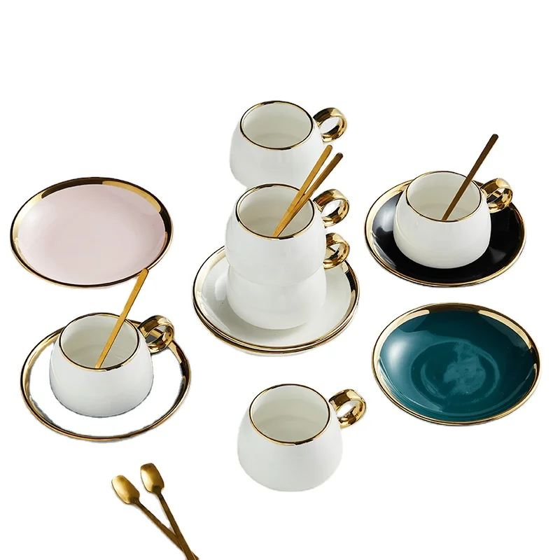 

18 Piece European Style Luxury 6 Coasters 6 Cups Coffee Ceramic Tea Cup Set