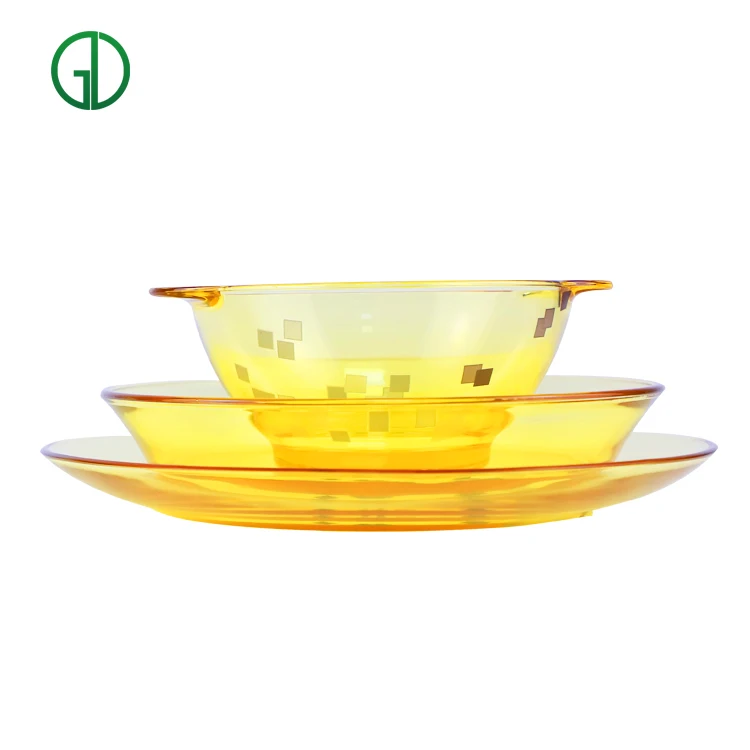 

Golden Tableware dishes and plates noodle bowl salad bow l hot and cold resistant glass fish plate fruit plate bowl set, Yellow