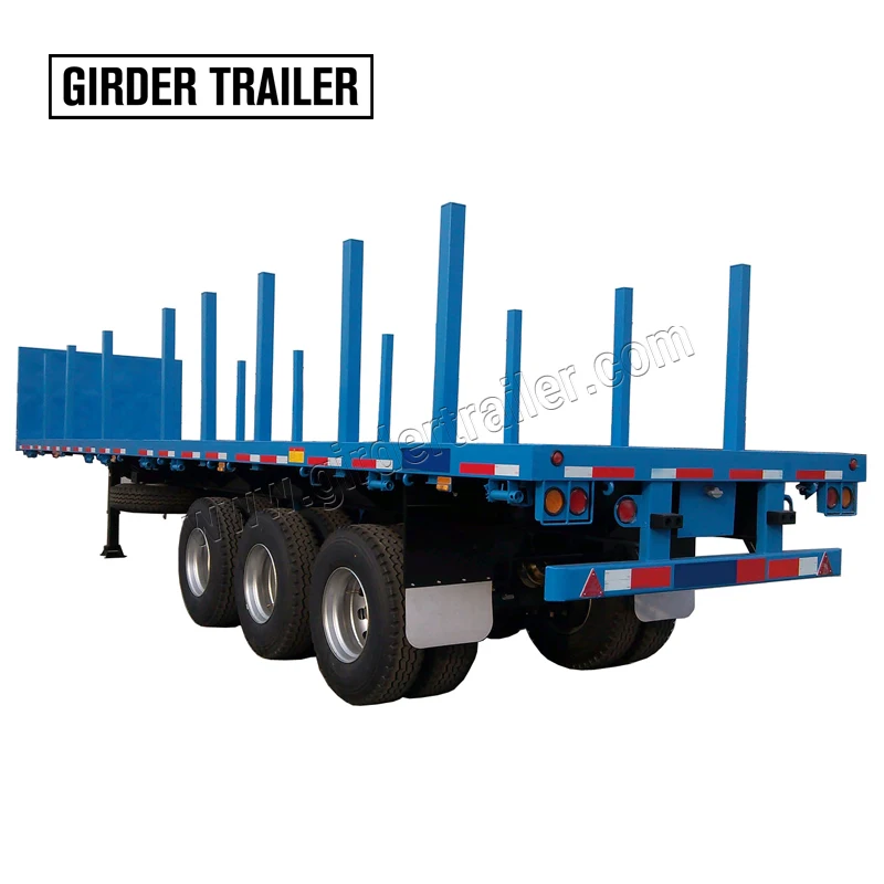

Widely used heavy haul tri axles 40 foot 48ft flatbed trailer stake dump cargo load flat deck semi truck trailer with wood side, According to customer requirement