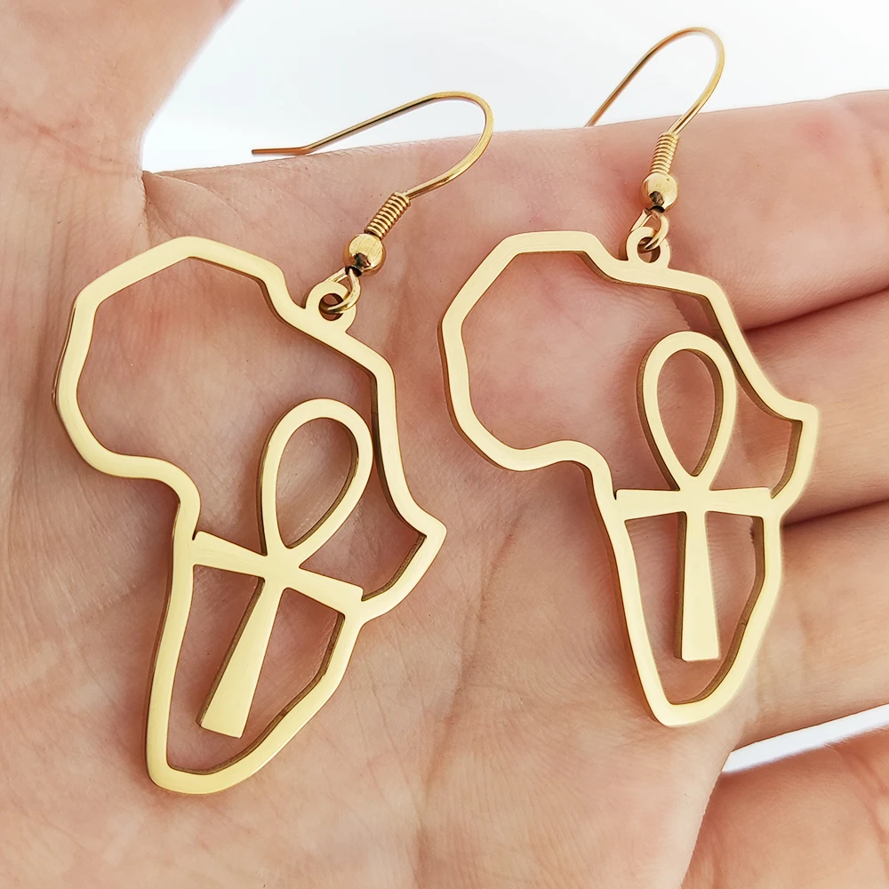 

Stainless Steel Jewelry Africa Map Hook Earrings Women Designer Charms Africa Map Dangle Earring African Jewelry Wholesale, Steel/gold/rose gold and other