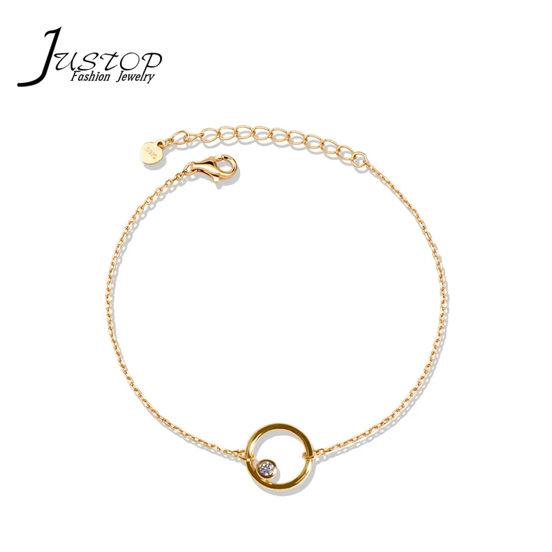 

Customized 925 sterling silver gold plated circle dainty bracelet with zircon, Gold color