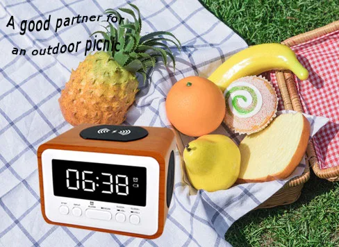 Hot Selling Radio Clock With Wireless Chargering Wooden Alarm Clock Bluetooth Speaker For Mobile Phone - ANKUX.COM