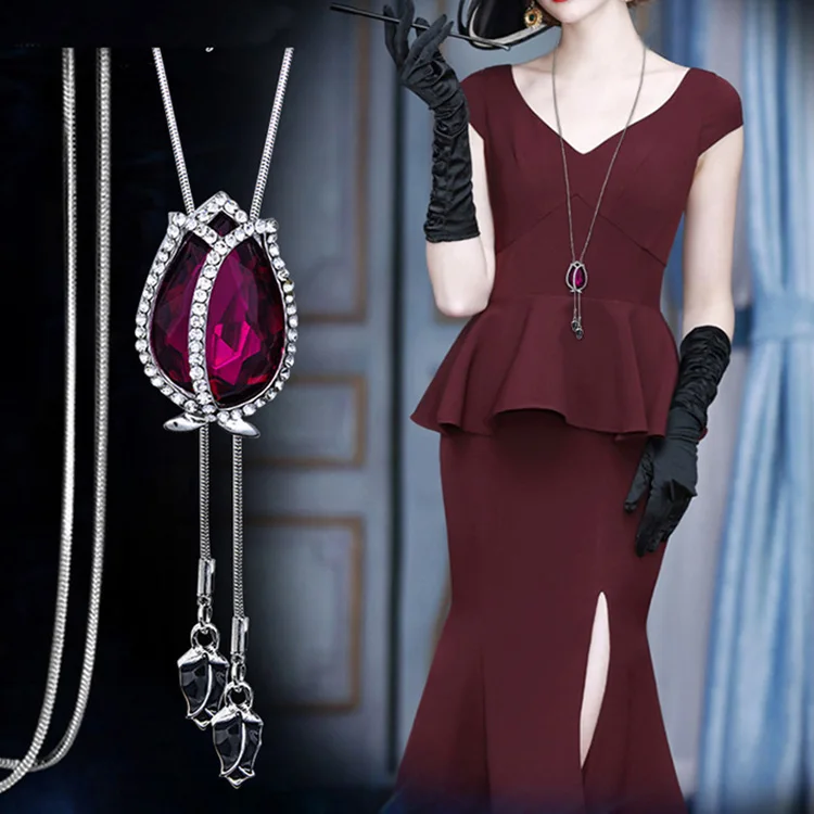 

Women's long necklace with crystal tulip pendant is a hot seller in 2021