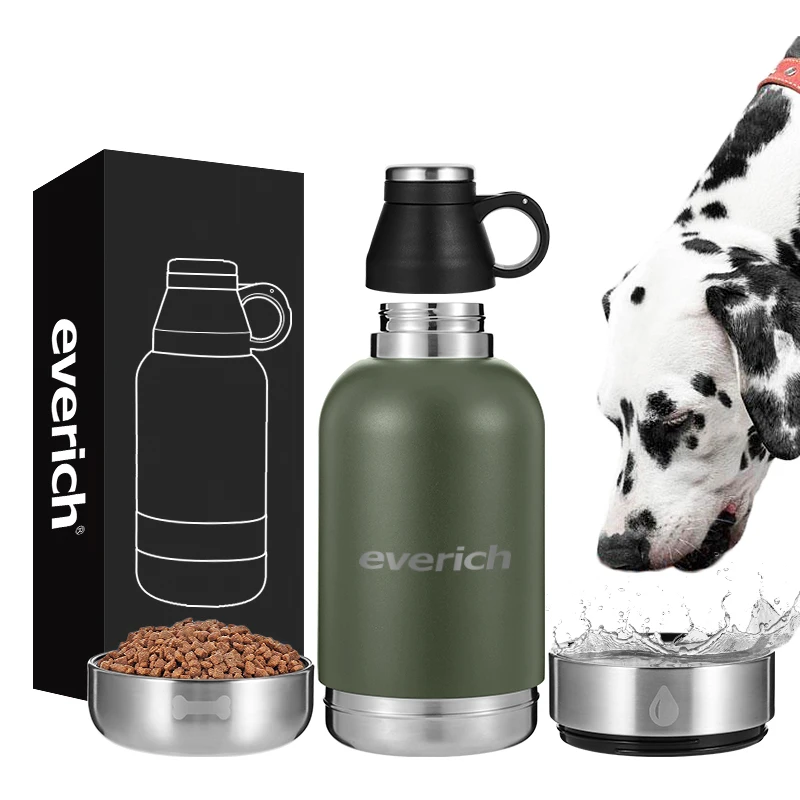 

2022 everich top sale New trend Custom 32/64oz Double Wall Vacuum Insulated Stainless Steel bottle with 2 Pet bowls under