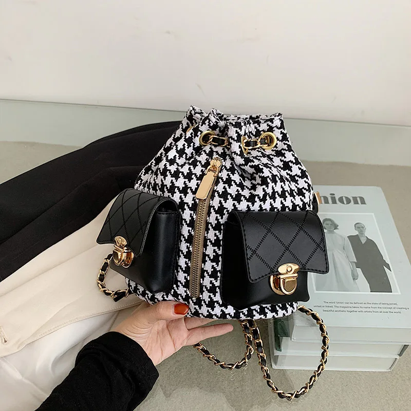 

ST-0678 The New Tide Of Western Style Small Sweet Wind Packet Plover Canvas Bucket Woman Back Pack Chain Purse Fashion Handbags, Multi color