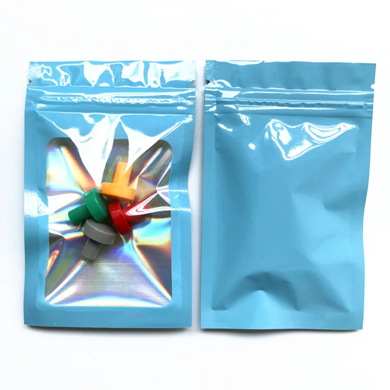

Custom Logo Aluminum Foil 3.5 Mylar Plastic Food Storage Blue Ziplock Resealable Smell Proof Holographic Bags With Clear Window