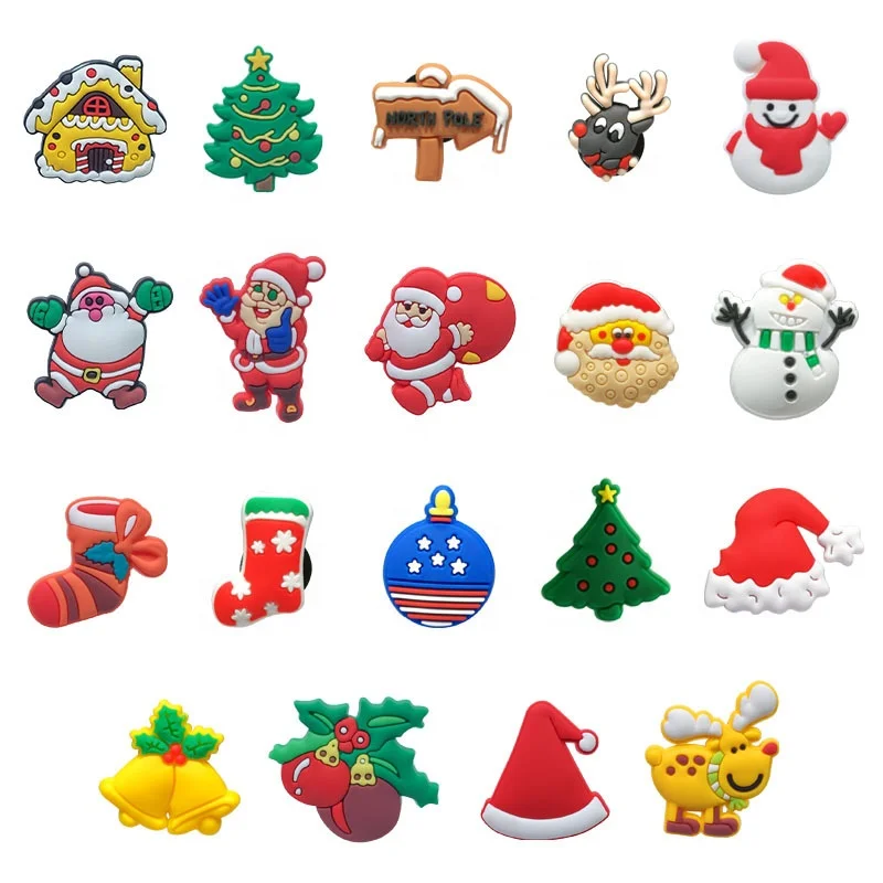 

New trend clog custom Christmas soft pvc croc buttons sandals charms Santa Claus gibz shoe decoration shoe charms for kids, As picture