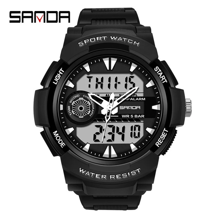 

SANDA 6002 Men's Sport Watches Multifunctional Chronograph Waterproof Wristwatch Relogio Digital Military LED Quartz Clock