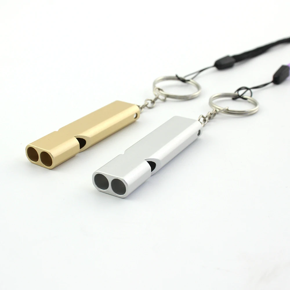

hot sale Wholesale Aviation Aluminum Double Tube Double Tone Emergency Rescue Outdoor Camping Survival Whistle, Silver
