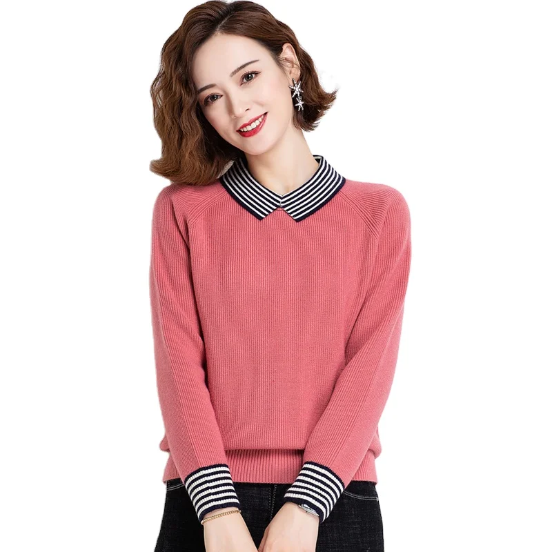 

Spring and Autumn New Women's Sweater Knitted Pullover Outer Net Fashion Casual Pure Color Sweater OEM Plus Size Women, Black, pink, green, purple