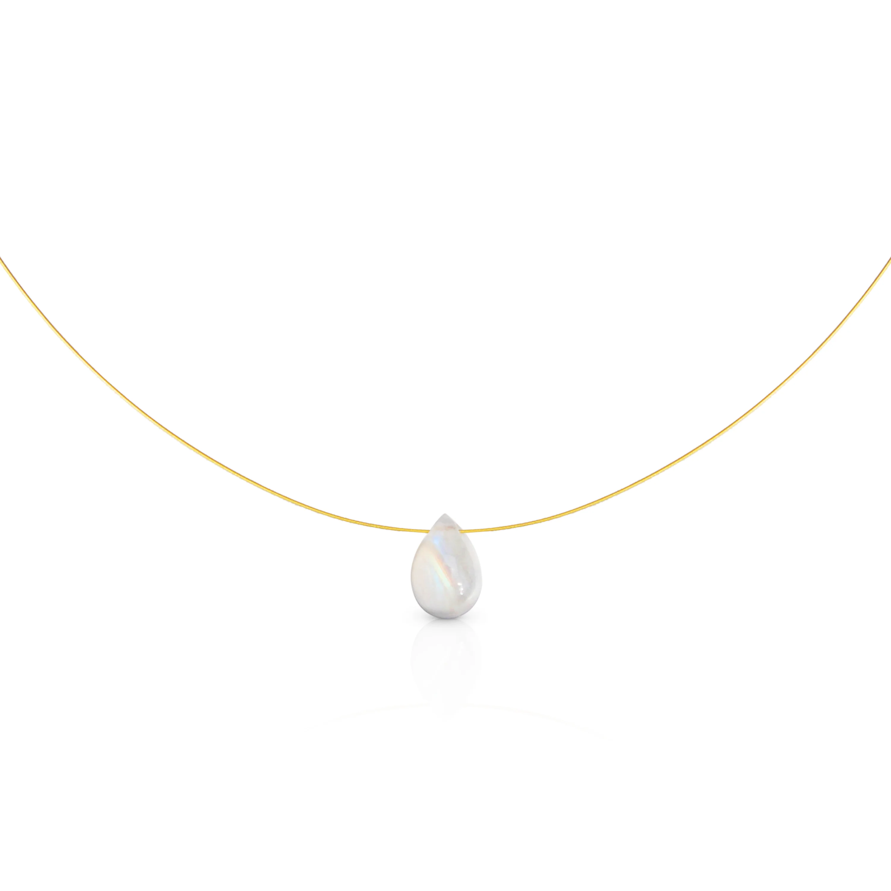 

Chris April 316L stainless steel 18k PVD gold plated natural moonstone pendant gold silky string chain necklace