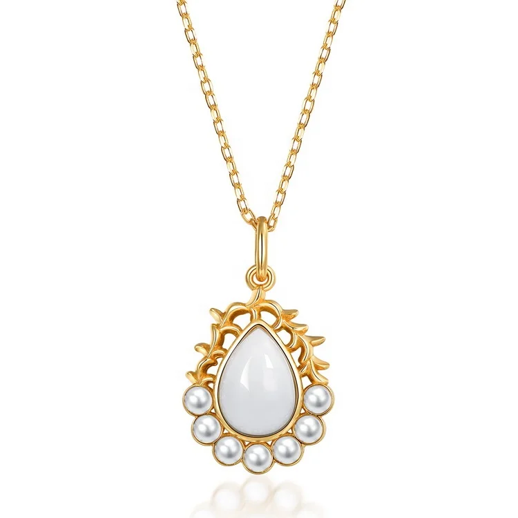 

Hot selling stylish dainty shell pearl white agate stone pendant for women