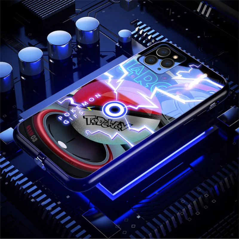 

New Unique light Up for iPhone 13 Case LED Mobile Lightning Flash Original Cover Xr Xs Tempered Glass Smart Phone Cases 7 8 Plus