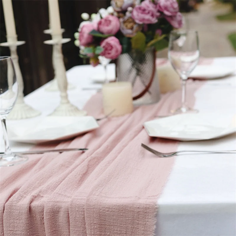 

12*70inch Pink Cheese Cloth Gauze Chiffon Cheesecloth Boho Table Runner Napkins Wedding Table Runner For Wedding