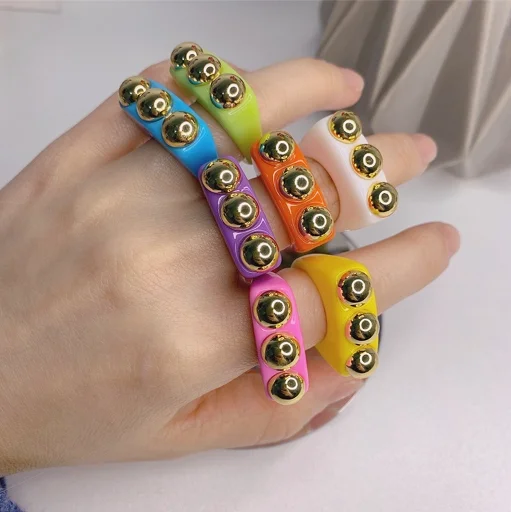 

Barlaycs 2021 Trendy Colorful Transparent Resin Rings Clear Geometric Square Shape Acrylic Rings for Men and women Jewelry, Candy color