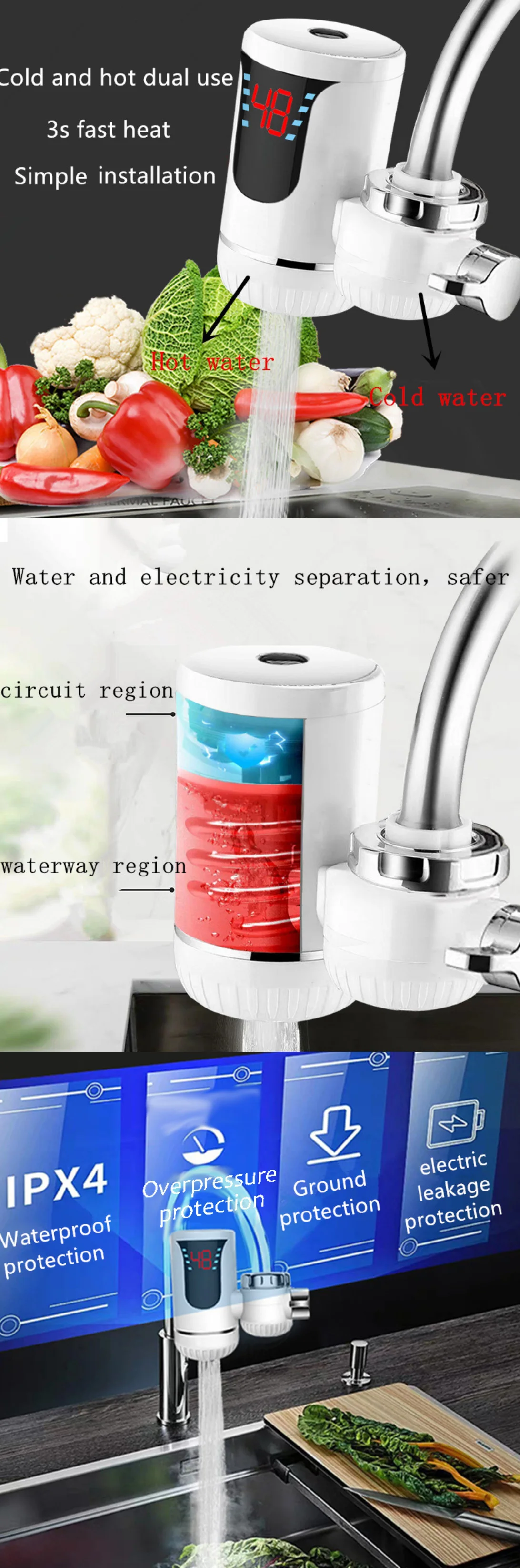 220v Kitchen Temperature Display Heating Water Faucet Instant Hot Water Tap Faucet Heating