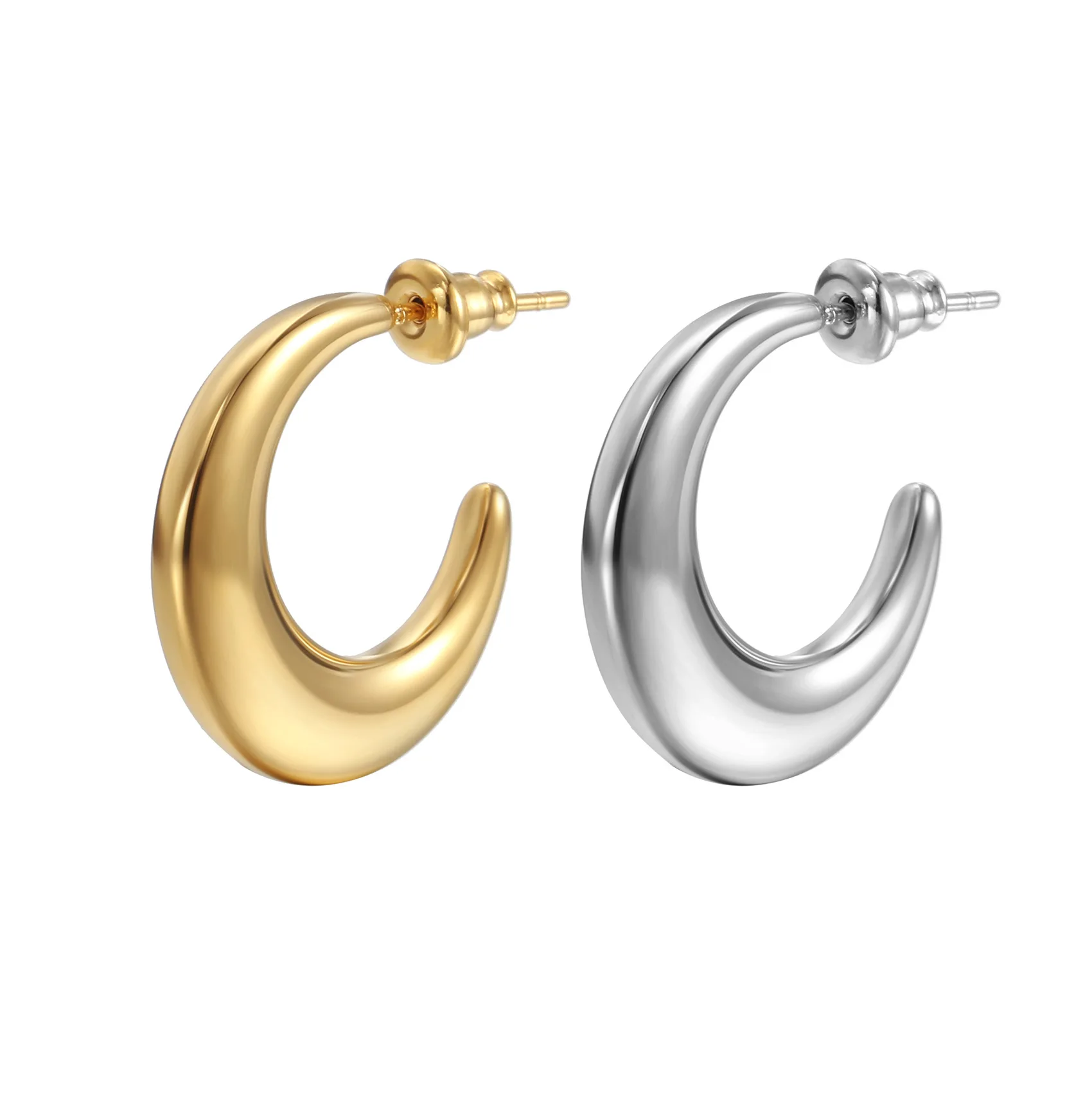 

INS Exaggerated Smooth Wide Sector Earrings For Women 18K Gold Plated Stainless Steel CC Shape Hoop Earrings Jewelry Accessories