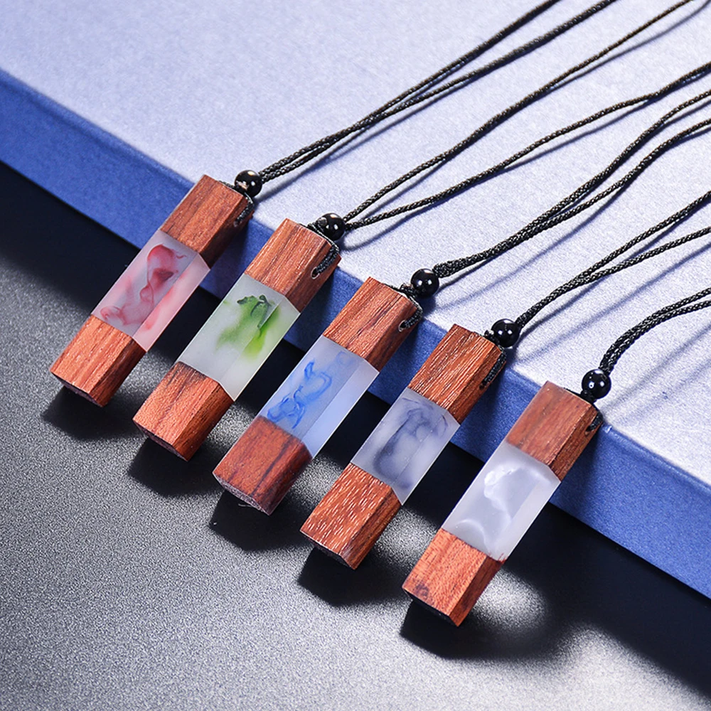 

Handmade Wood Resin Pendant Necklace Charm Magic Forest Resin Rope Necklace