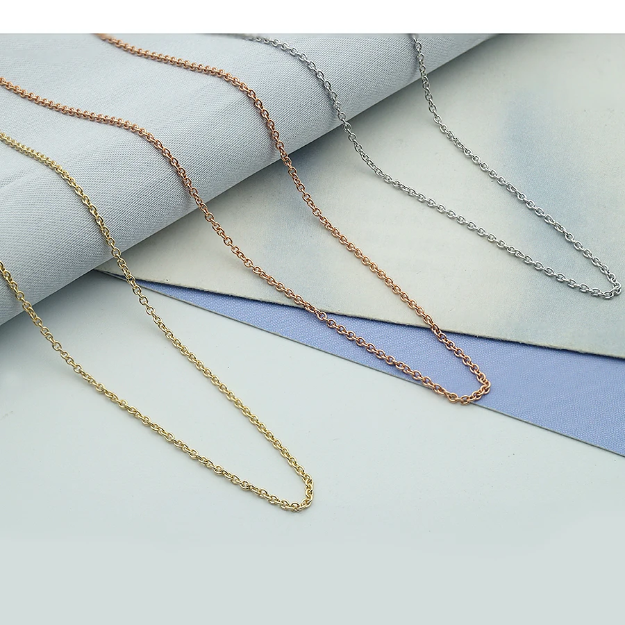 

14K Solid Gold Chain Necklaces AU585 Solid Gold 1mm Cable Chain Real Gold Jewelry