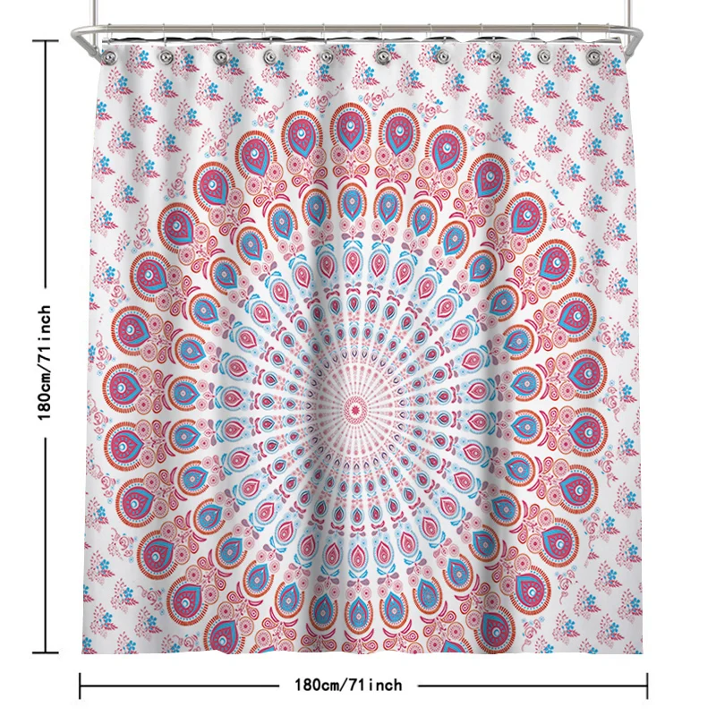 

Customized Digital Printing Boho Floral Mandala Shower Curtains for Hotel