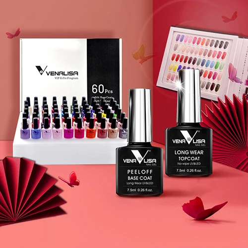 

Venalisa VIP uv gel polish set Base/Topcoat Gel Professional Nail Art led uv soak off gel nail polish starter kit for nails, 60 colors #901-#960