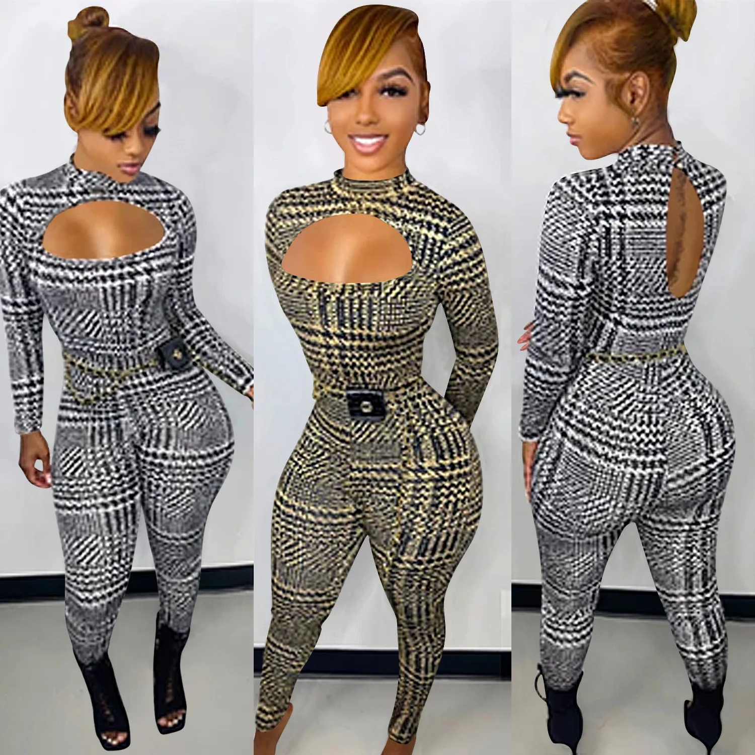 

CS043 New stylish spring printed womens playsuit hollow out elegant women lady jumpsuit