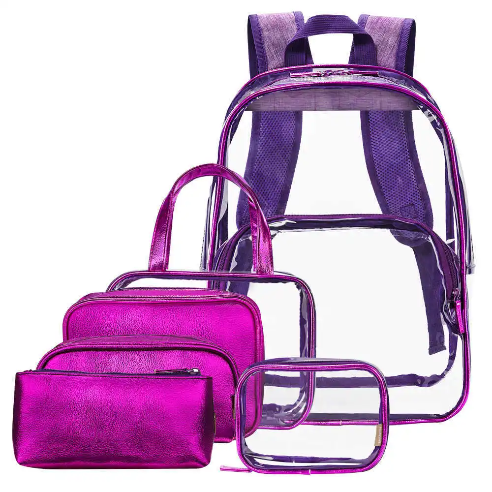 

Fashion colorful waterproof transparent 6 pcs backpack set for women Simplicity pvc clear backpacks